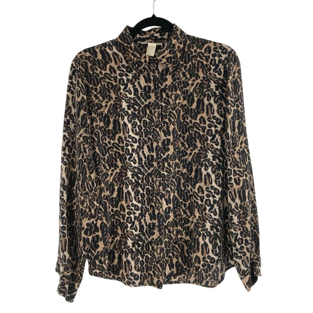VTG Christie & Jill Leopard Print Silk Button Blouse Work Regency Sexy Size 8